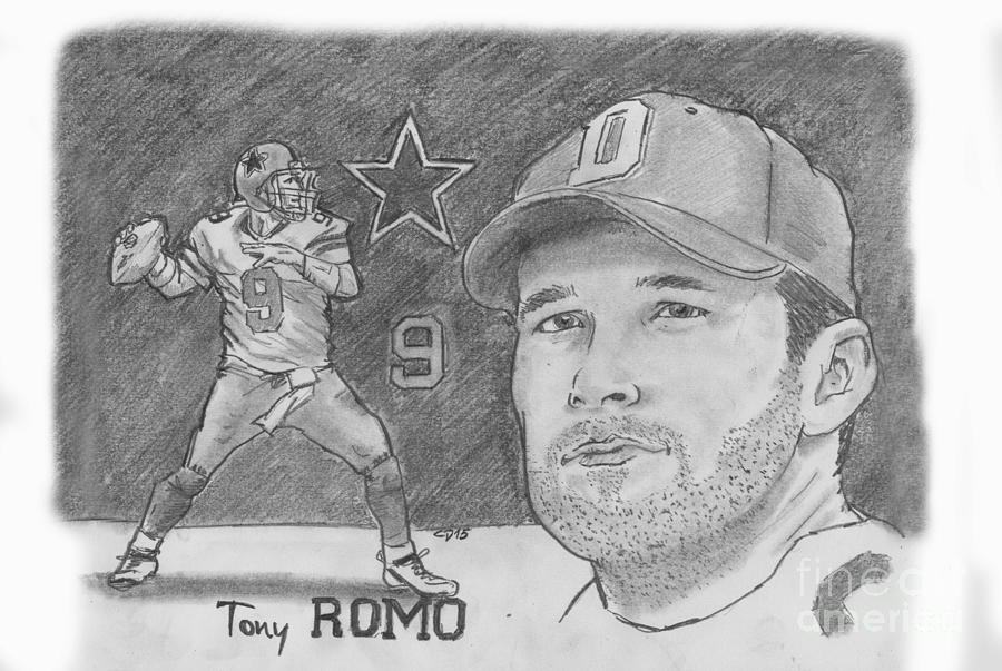 Tony Romo Drawing by Chris DelVecchio