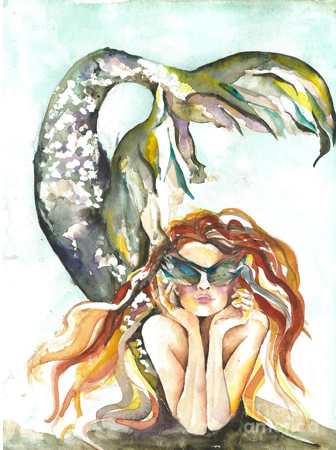 Mermaid Painting - Too Cool Mermaid by Norah Daily