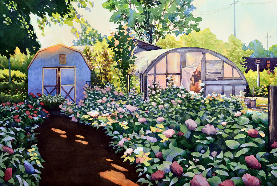 Tool Shed and the Greenhouse Painting by Mick Williams
