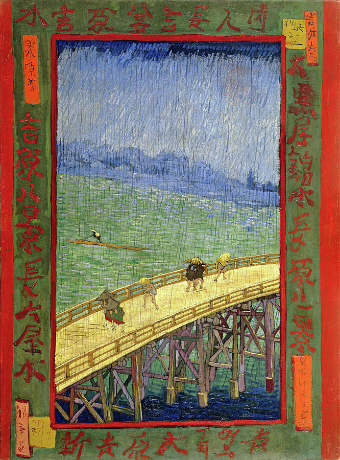 Vincent Van Gogh Painting - Top Quality Art - Japonaiserie-Rainy Bridge by Vincent van Gogh