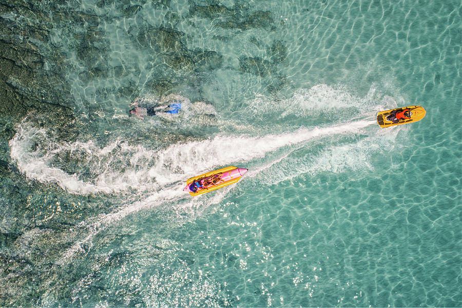 Top view of Banana boat playing and diving in Koh Larn Photograph by Anek Suwannaphoom