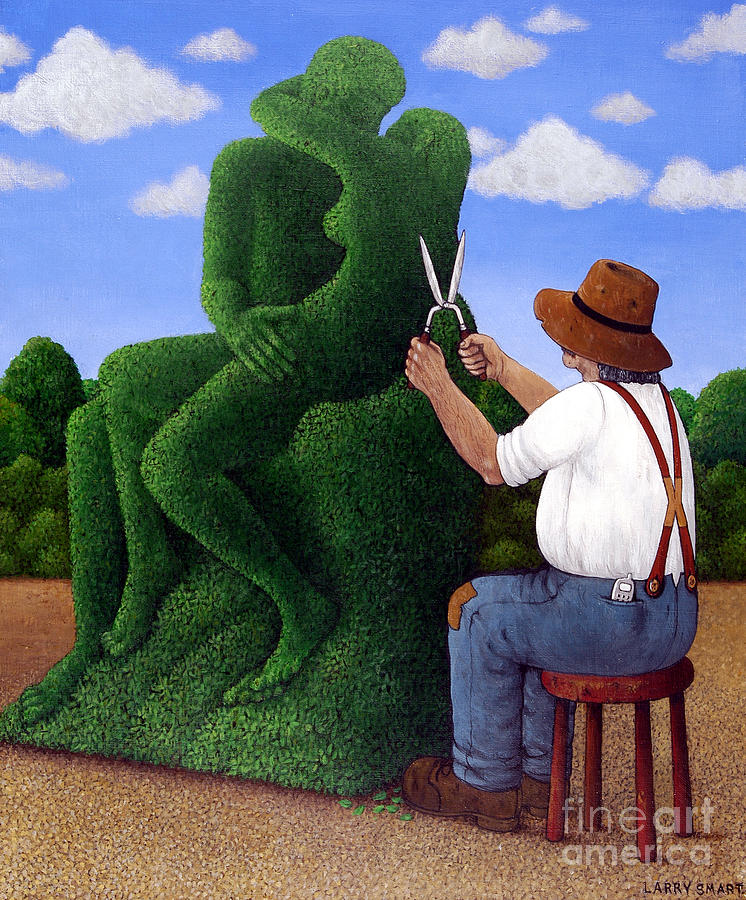 Topiary Kiss Painting by Larry Smart