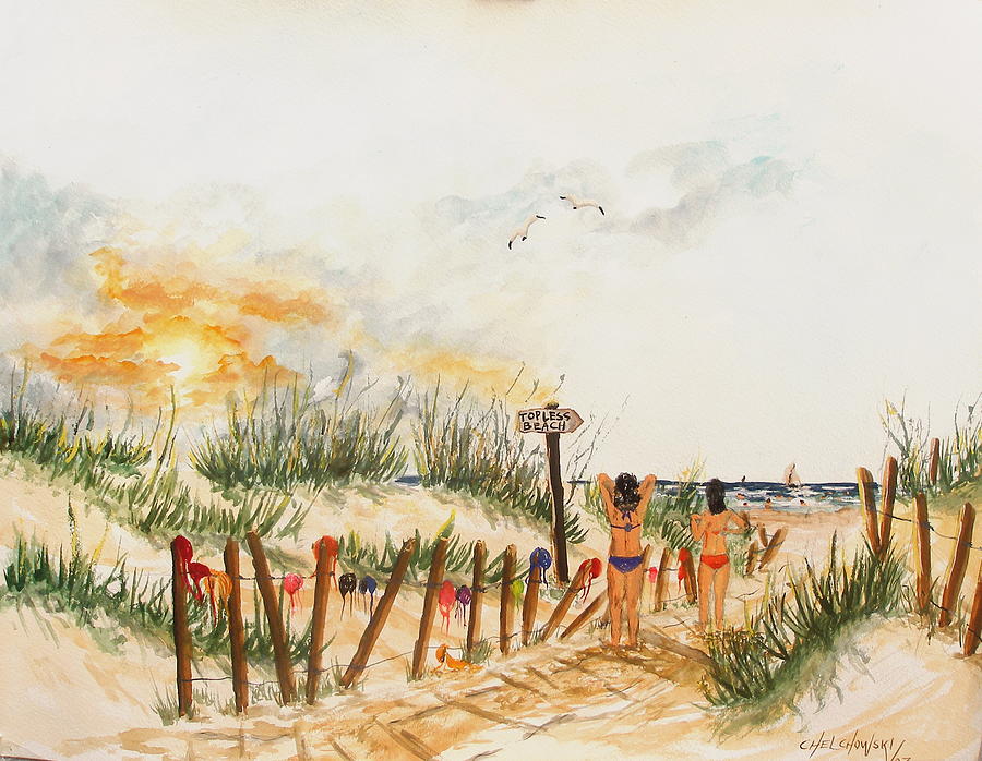 Topless Beach Painting by Miroslaw  Chelchowski