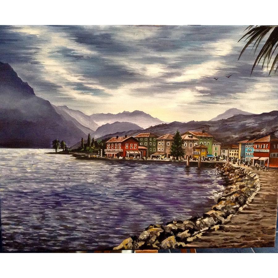 Mountain Painting - Torbole Lake Garda by Art By Three Sarah Rebekah Rachel White