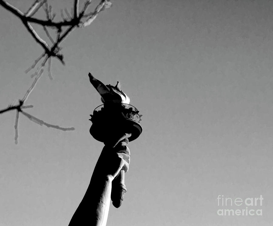 Torch Statue of Liberty Black White  Photograph by Chuck Kuhn
