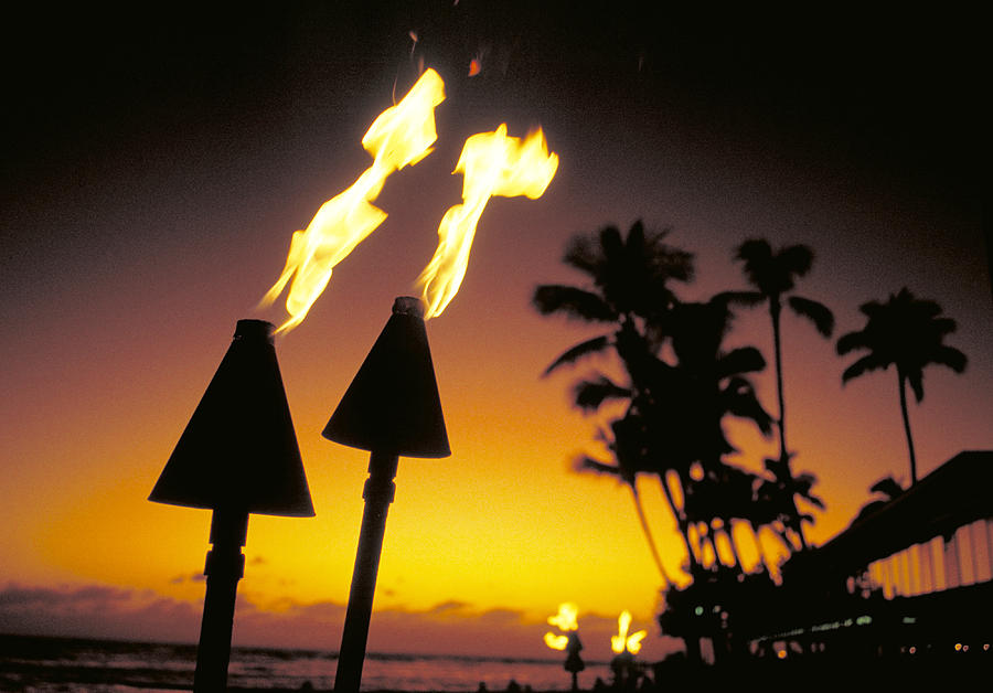 Torches On Waikiki Beach Photograph by Buddy Mays