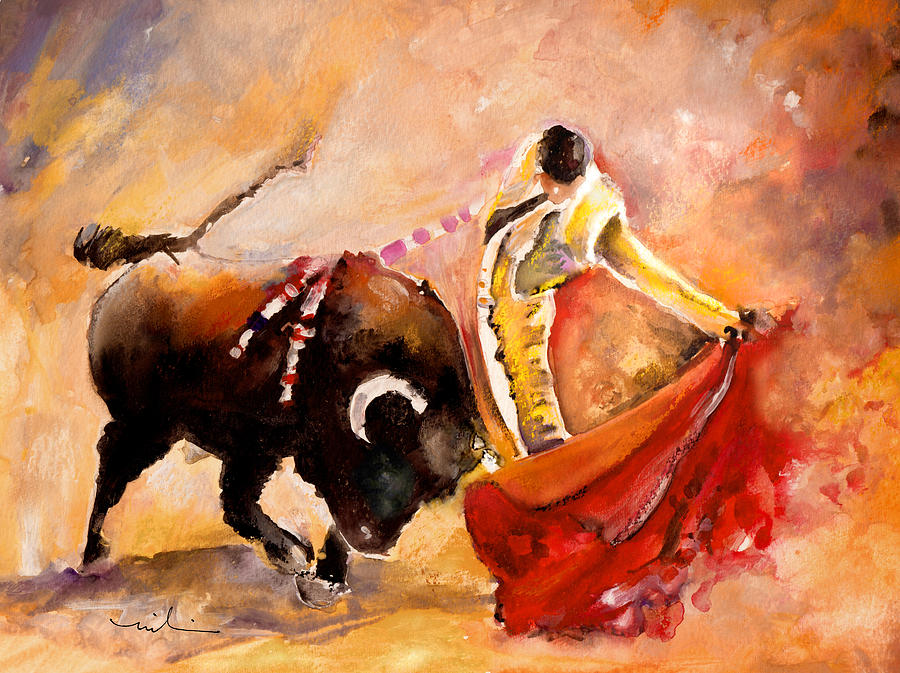 Toro Acuarela Painting by Miki De Goodaboom