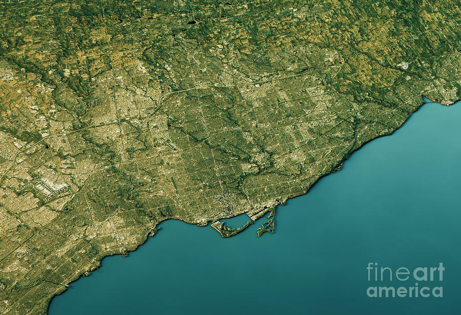 City Digital Art - Toronto 3D Landscape View South-North Natural Color by Frank Ramspott