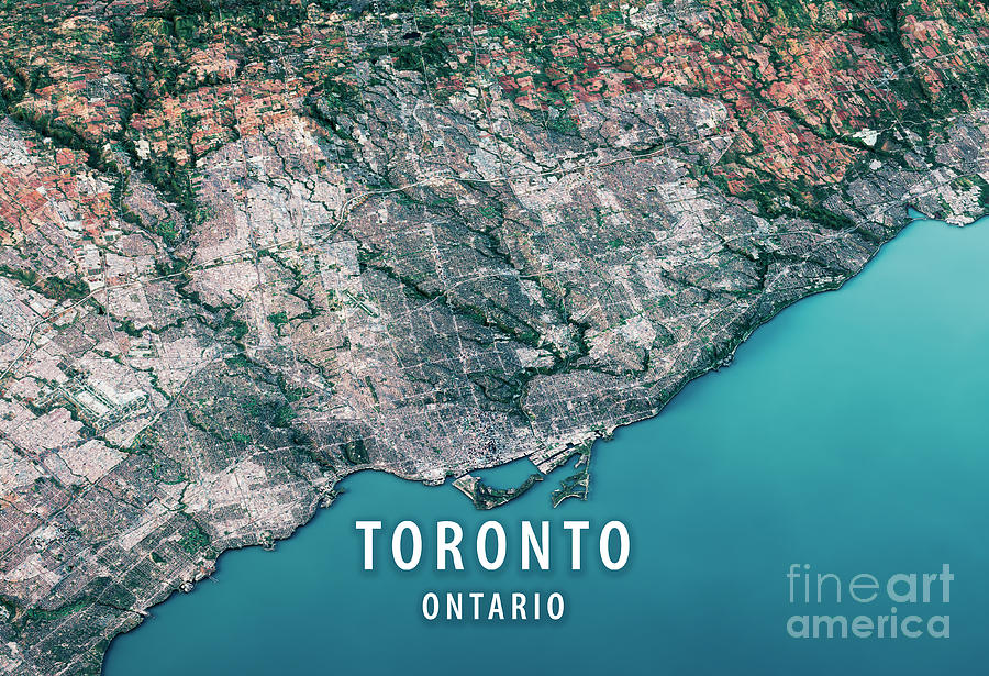 Map Digital Art - Toronto 3D Render Satellite View Topographic Map Horizontal by Frank Ramspott