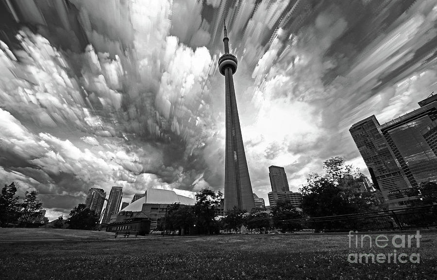 Toronto CN Tower with Skyline Black and White Photograph by Charline Xia