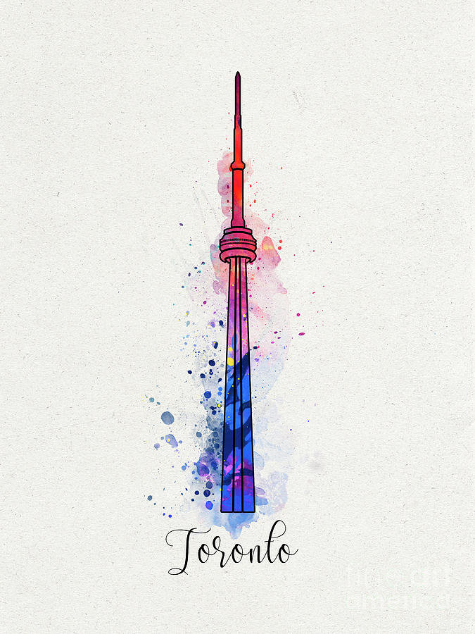 Toronto landmark with watercolor splatters Painting by Pablo Romero