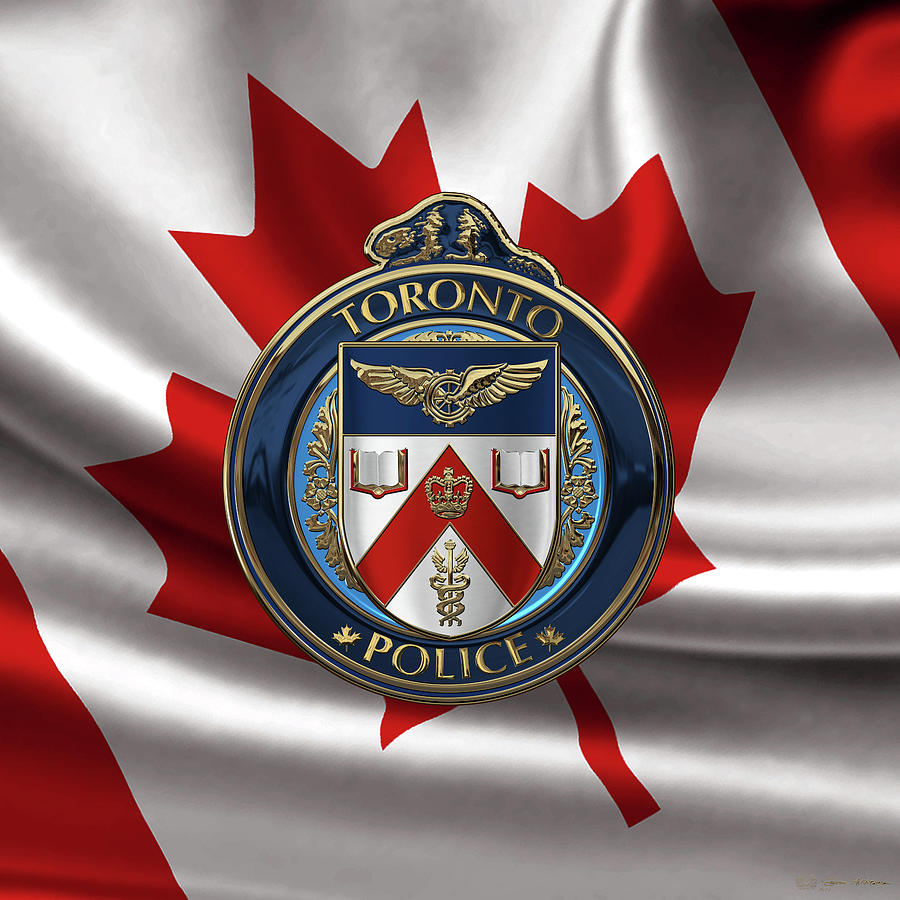 Toronto Police Service  -  T P S  Emblem over Canadian Flag Digital Art by Serge Averbukh