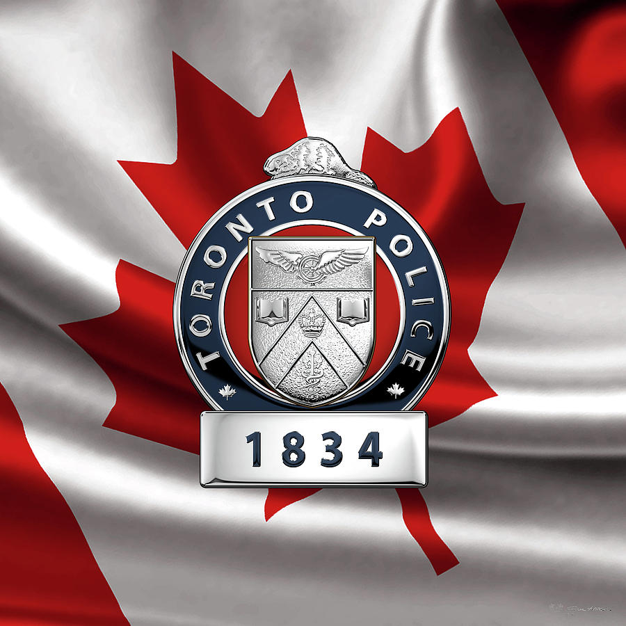 Law Enforcement Digital Art - Toronto Police Service  -  T P S  Officer Badge over Canadian Flag by Serge Averbukh