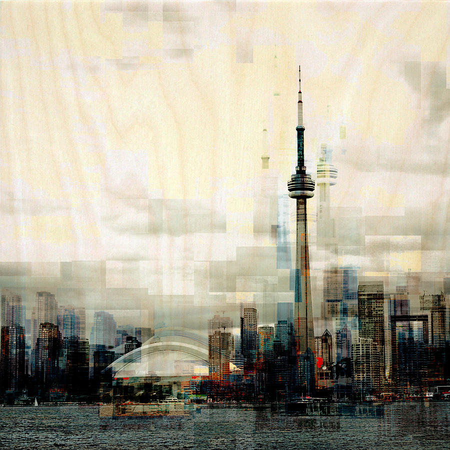 Abstract  - Toronto Skyline 6 on Wood by Alex Pyro