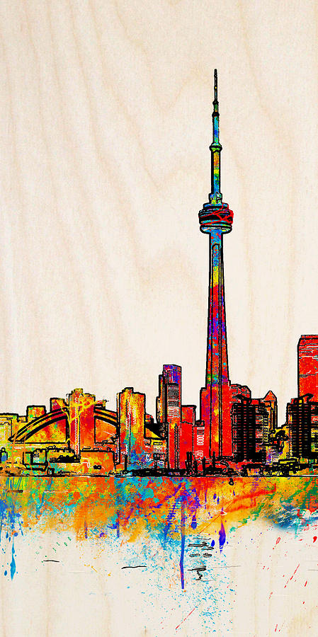 Abstract Photograph - Toronto Skyline-8 in Watercolor with CN Tower by Alex Pyro