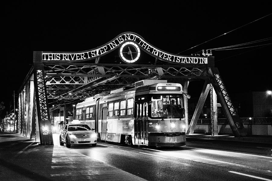Toronto Streetcar And Queen Street Bridge At Night Photograph