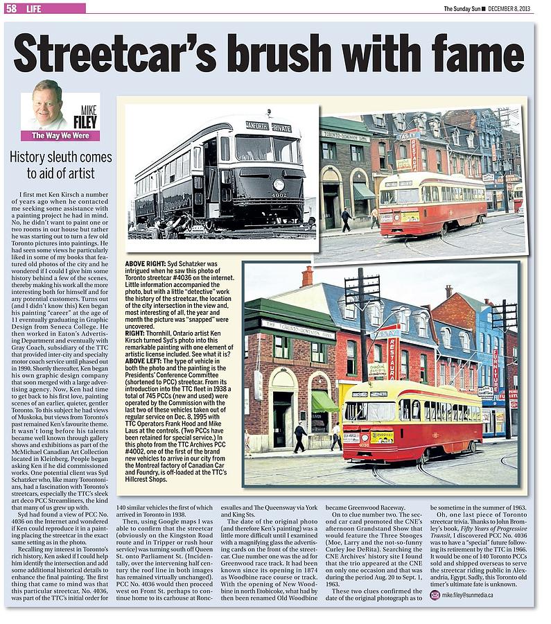 Toronto Sun Article Streetcars Brush with Fame Painting by Kenneth M Kirsch