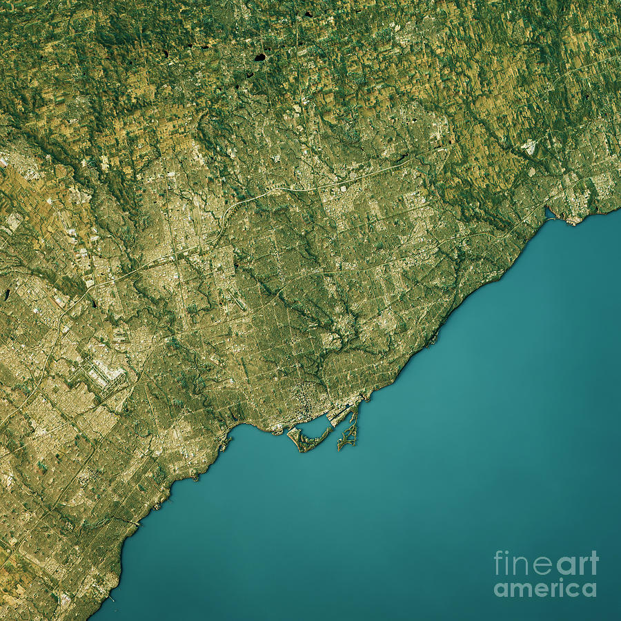 Map Digital Art - Toronto Topographic Map Natural Color Top View by Frank Ramspott