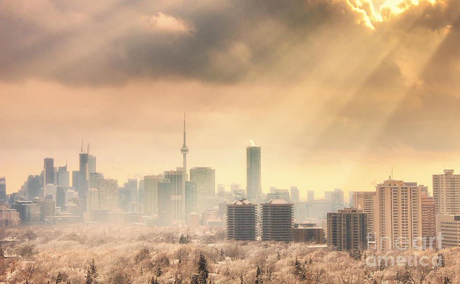 Toronto Winter Skyline with Sunrays Photograph by Charline Xia