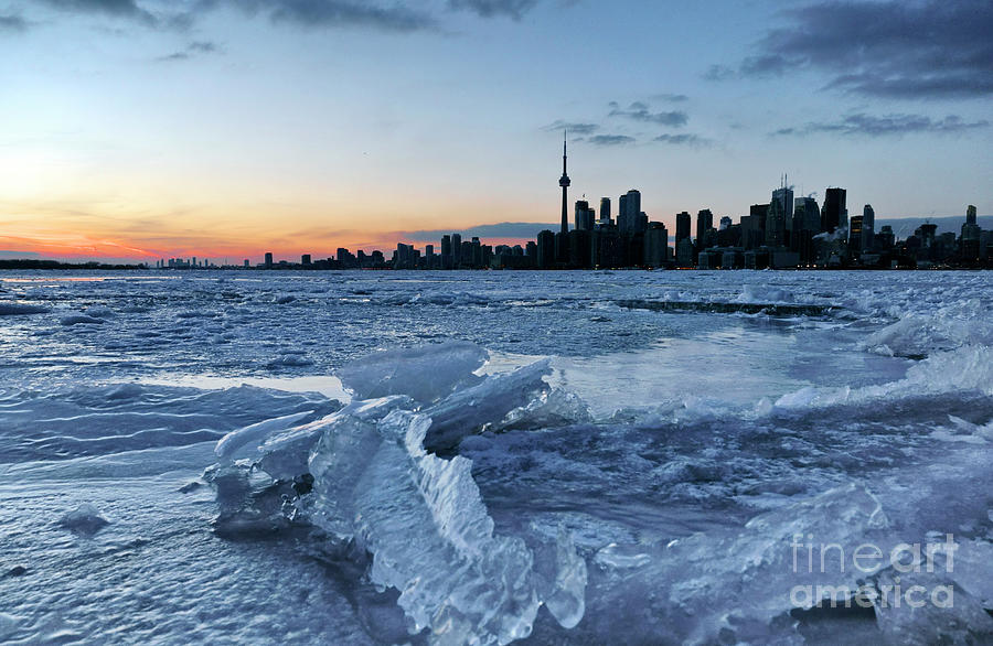Toronto with Frozen Lake Ontario Photograph by Charline Xia