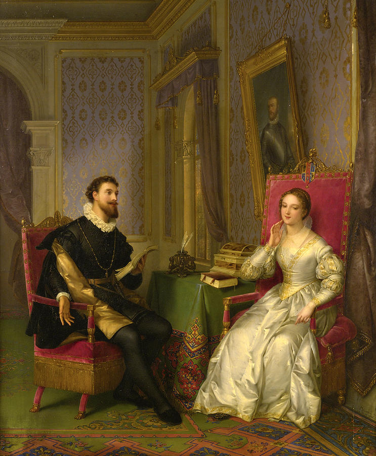 Torquato Tasso and Elenore DEste Painting by Felice Schiavoni