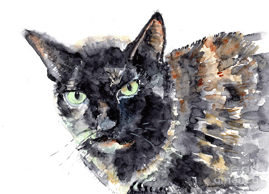 Tortie Cat Painting by Claudia Hafner