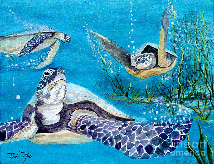 Tortoise Under Water Painting by Pauline Ross | Fine Art America