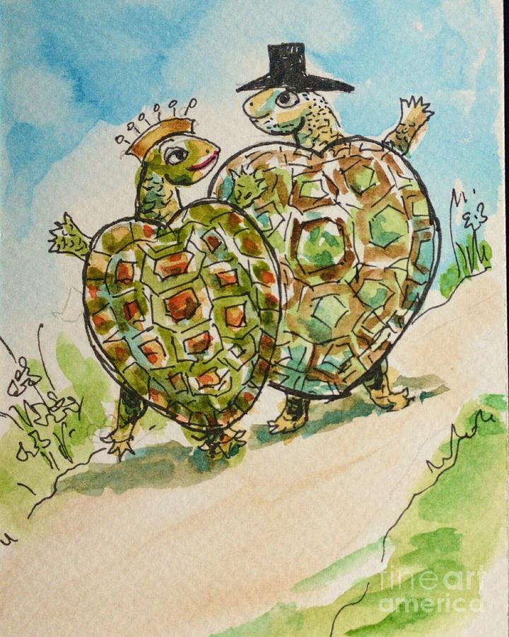 Tortoises in love Drawing by Asha Sudhaker Shenoy