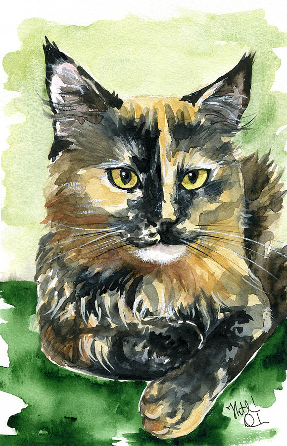 Cat Painting - Tortoiseshell Maine Coon Portrait by Dora Hathazi Mendes
