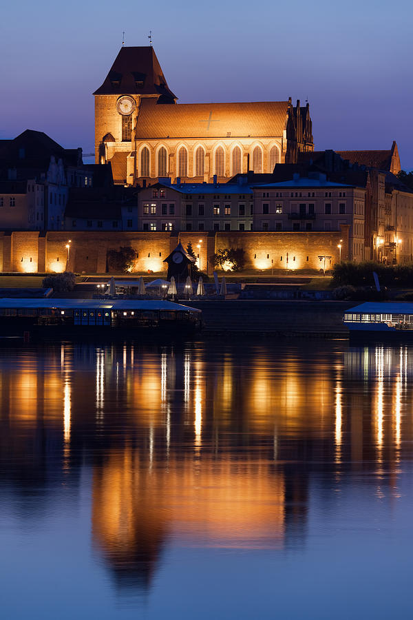 Torun Cathedral with Reflection on Vistula River Photograph by Artur Bogacki