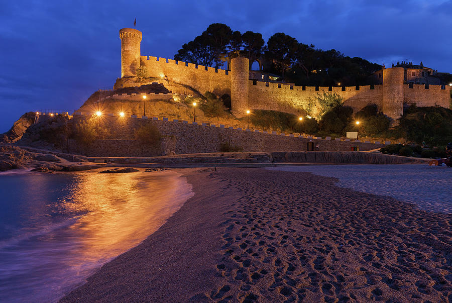 Tossa de Mar Castle and Beach at Night Photograph by Artur Bogacki