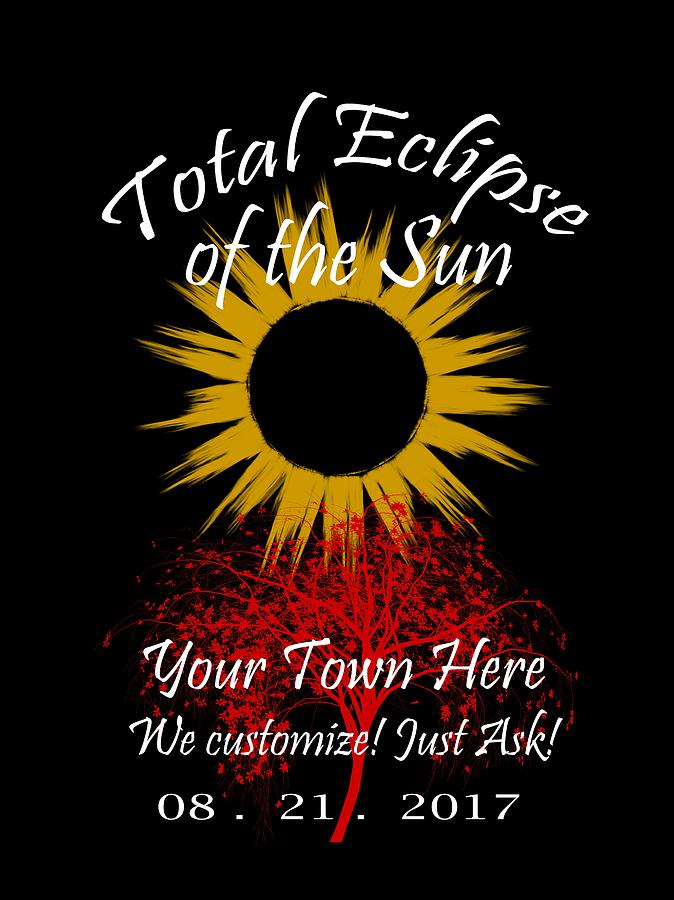 Total Eclipse Art for T Shirts Sun and Tree on Black Digital Art by Debra and Dave Vanderlaan