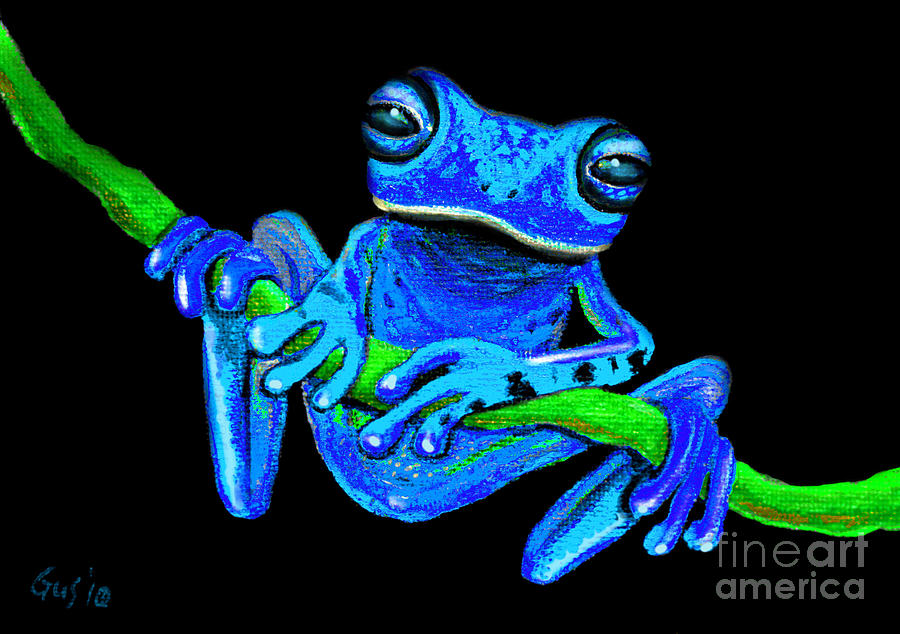 Nature Painting - Totally Blue frog on a vine by Nick Gustafson
