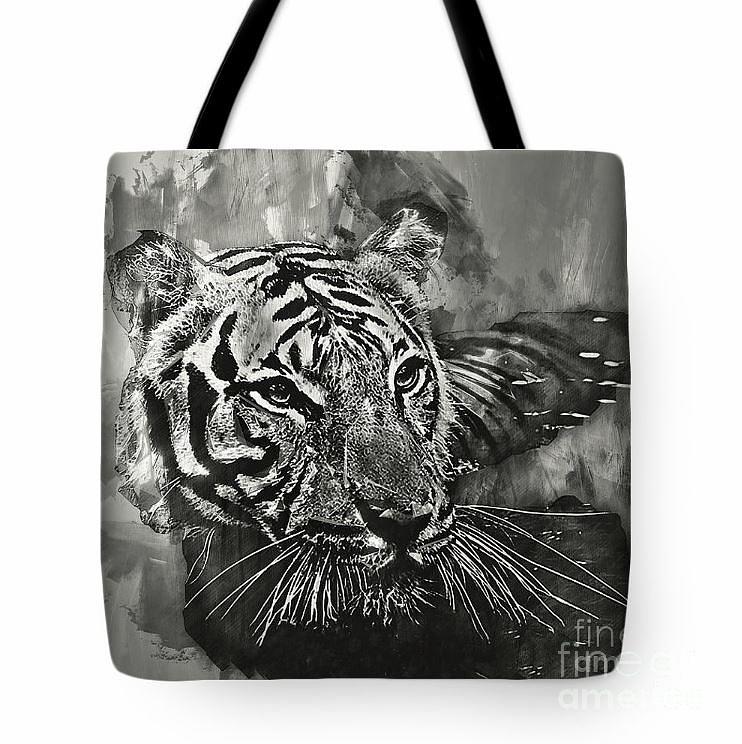 Tote Bag Tiger Head monochrome Photograph by Jack Torcello