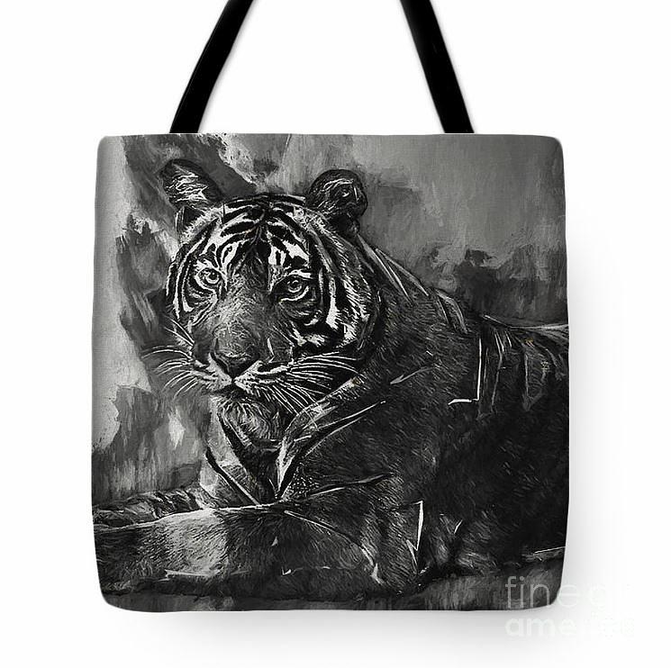 Tote Bag Tiger Tiger monochrome Photograph by Jack Torcello