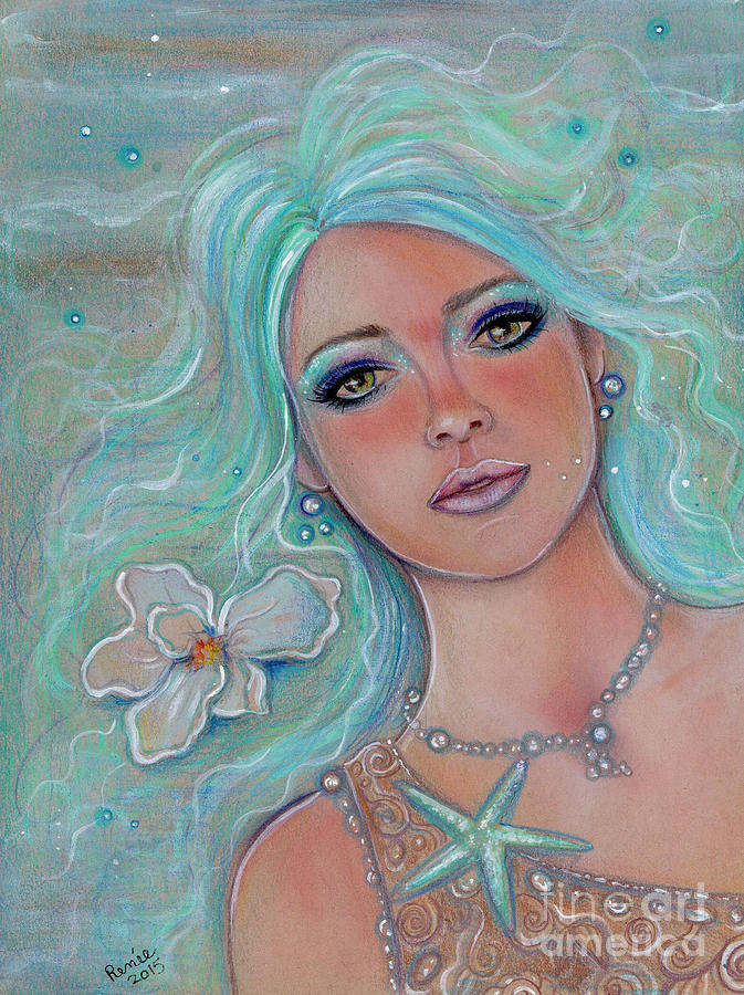 Mermaid Painting - Touch of spring mermaid by Renee Lavoie