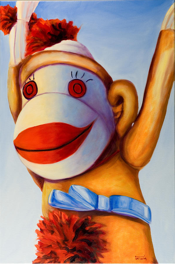 Touchdown Dance Sock Monkey Painting by Shannon Grissom