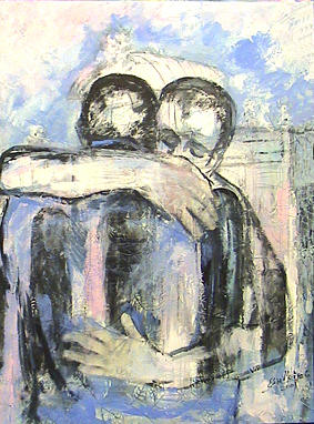 touching heaven - Embraced  2009 Painting by Elisa Merino Calvo