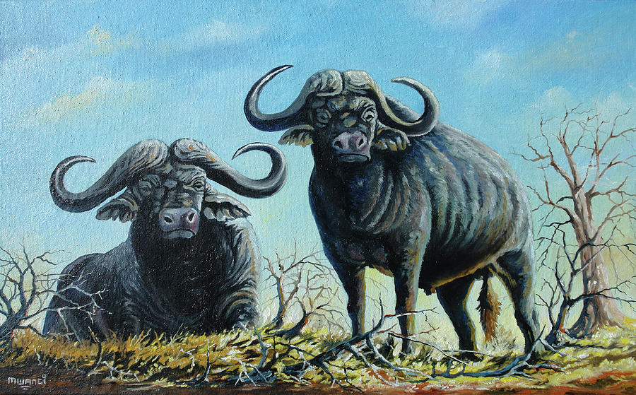 Buffalo Painting - Tough Guys by Anthony Mwangi