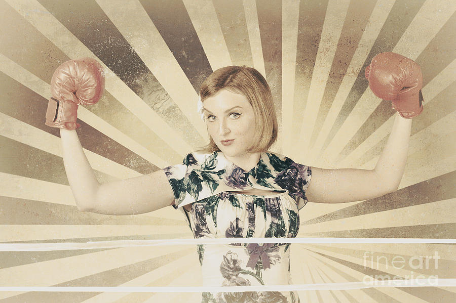 Tough vintage boxing girl winning round in gloves Photograph by Jorgo Photography