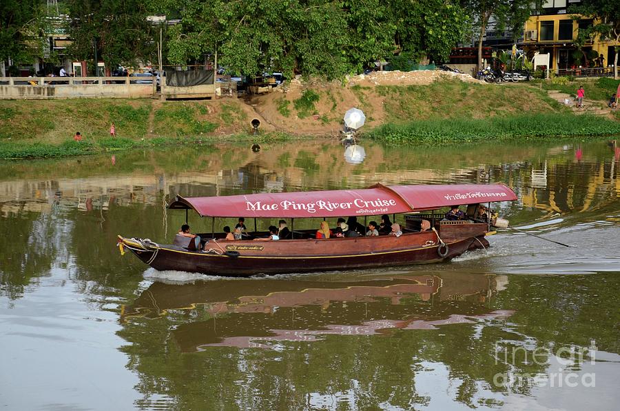Tour cruise boat with tourists on Mae Ping River Chiang Mai Thailand Photograph by Imran Ahmed