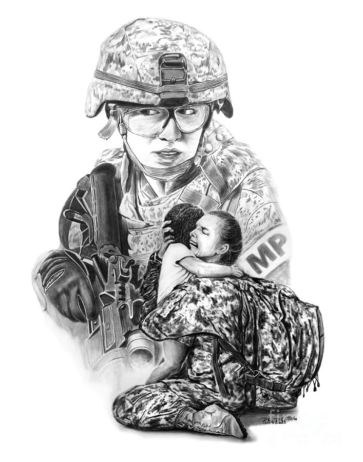 Black And White Drawing - Tour of Duty - Women in Combat LE by Peter Piatt