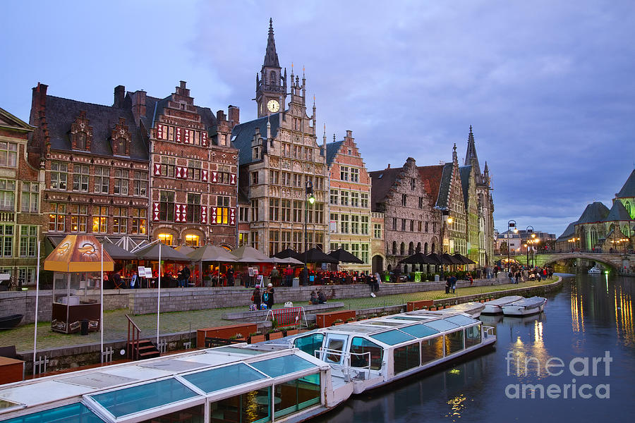 Tourboats on Channel of  Ghent Photograph by Anastasy Yarmolovich