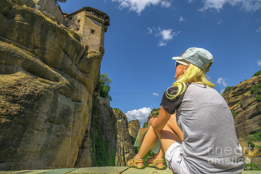Tourist at Monastery Meteora Photograph by Benny Marty