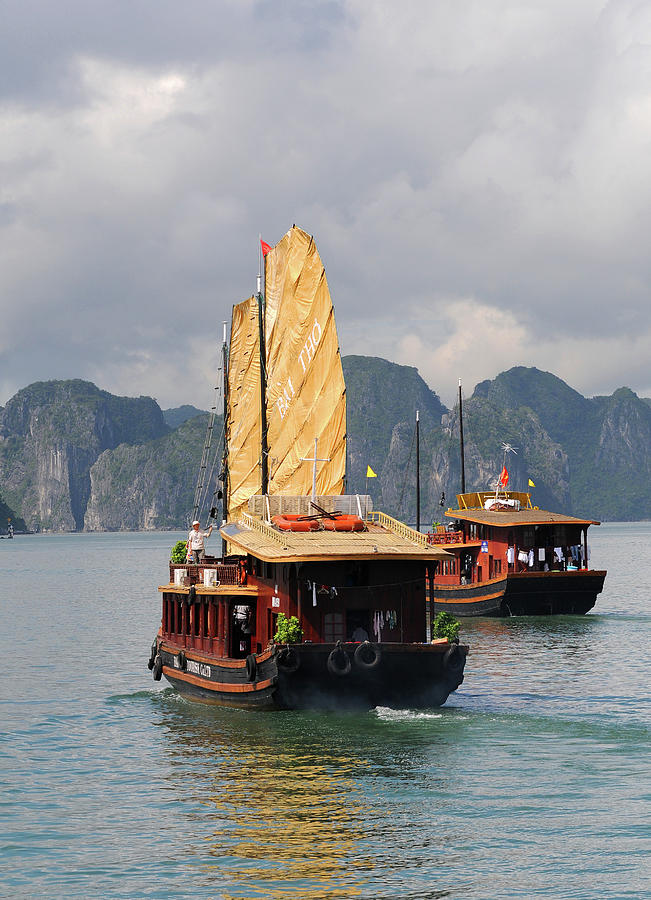 Sailing boats,  Halong bay Vietnam Photograph by Michalakis Ppalis