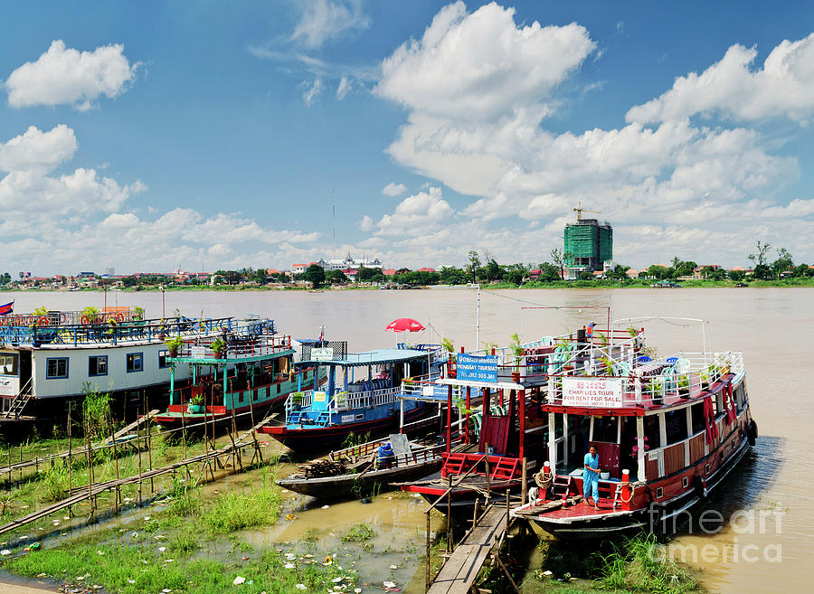 Tourist River Tour Boats In Riverside Phnom Penh City Cambodia ...