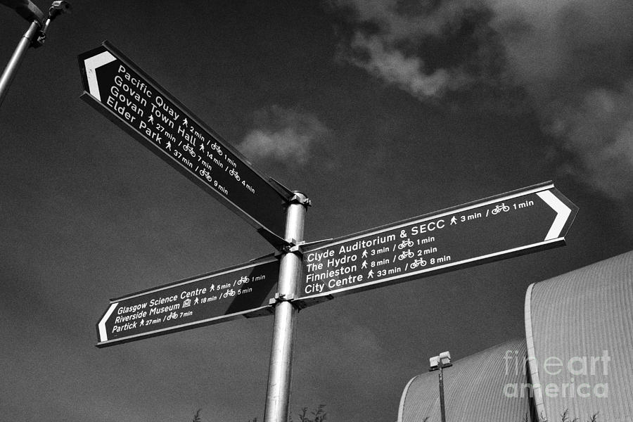 tourist walking direction signs stobcross secc Glasgow Scotland uk ...