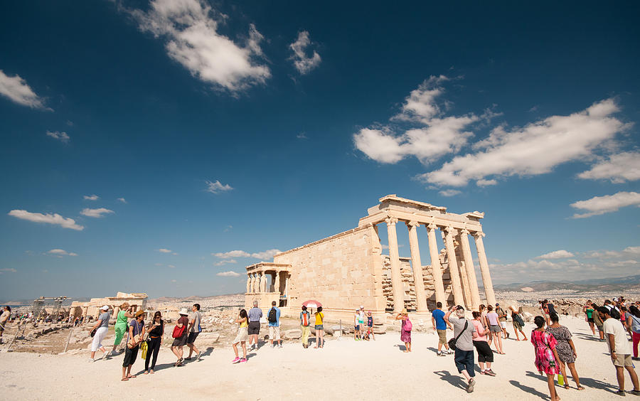 Tourists at the Acropolis hill Athens Greece Photograph by Michalakis Ppalis