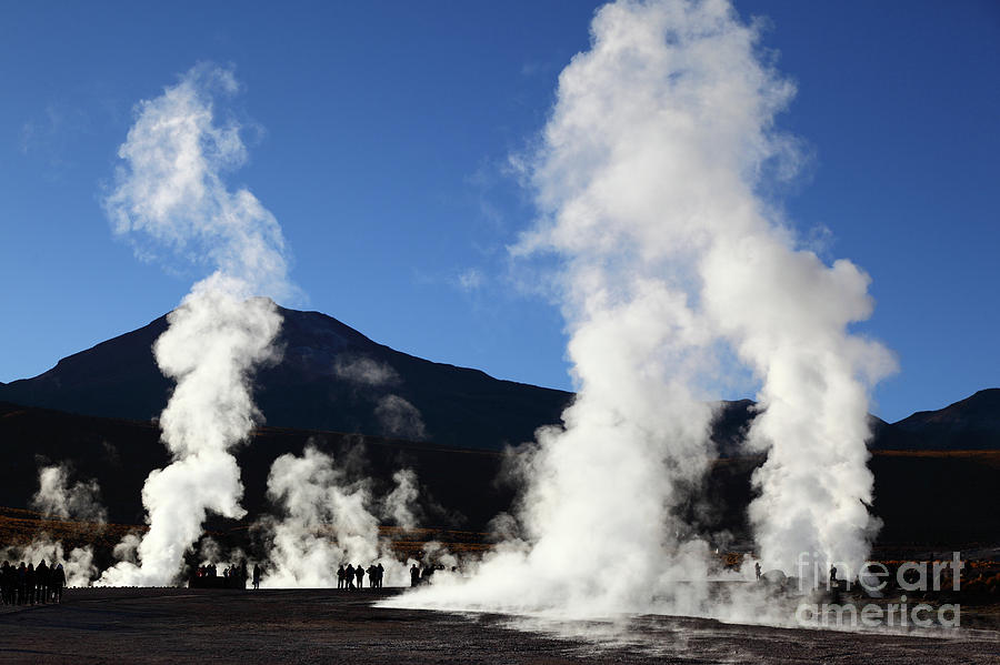 Tourists visiting the El Tatio Geysers Chile Photograph by James Brunker