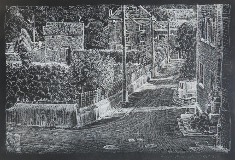 Towards the canal, Argens Minervois, France Drawing by Jon Falkenmire